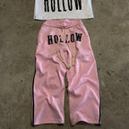 Retro Letter Print Trendy Drawstring Double Waist Sweatpants