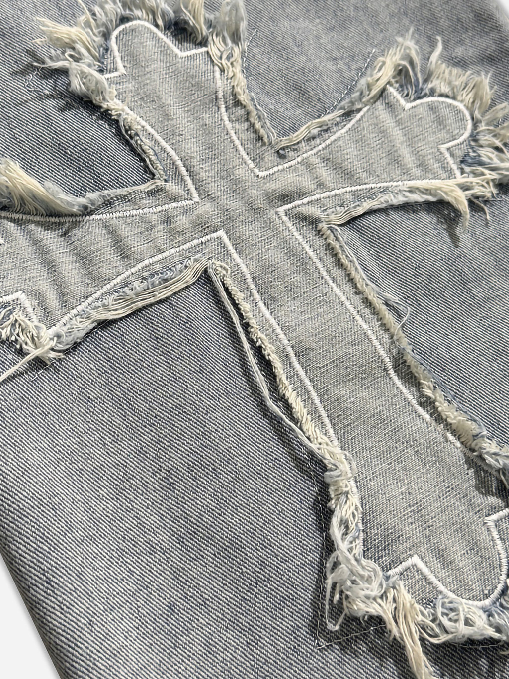 Denim Embroidery Cross Patch Street Jeans