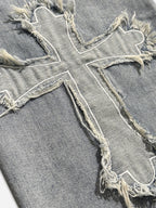 Denim Embroidery Cross Patch Street Jeans
