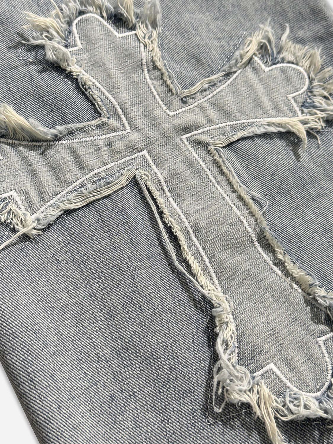Denim Embroidery Cross Patch Street Jeans