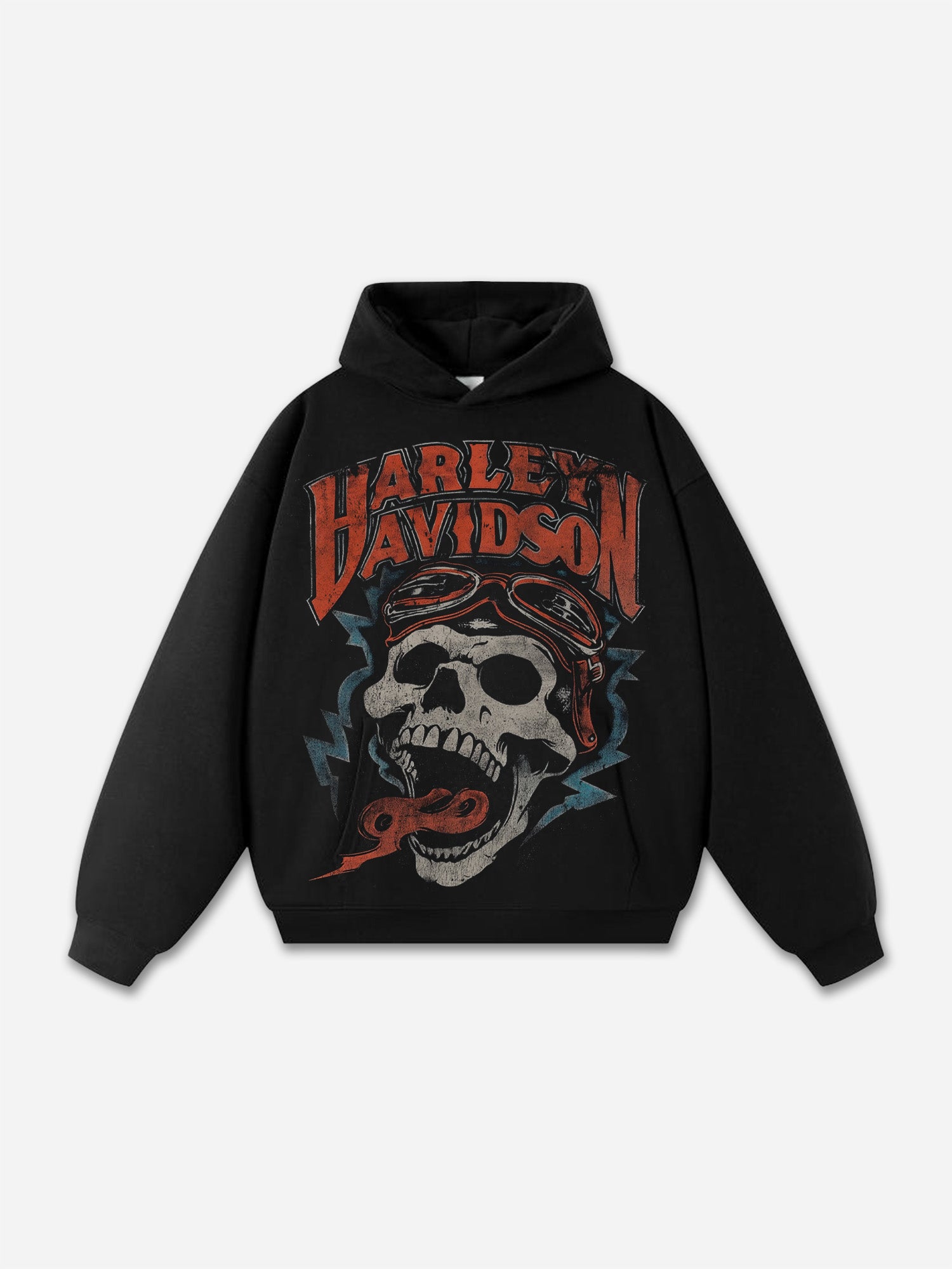 Vintage Hip-hop Harley Davidson Skull Graphic Hoodie