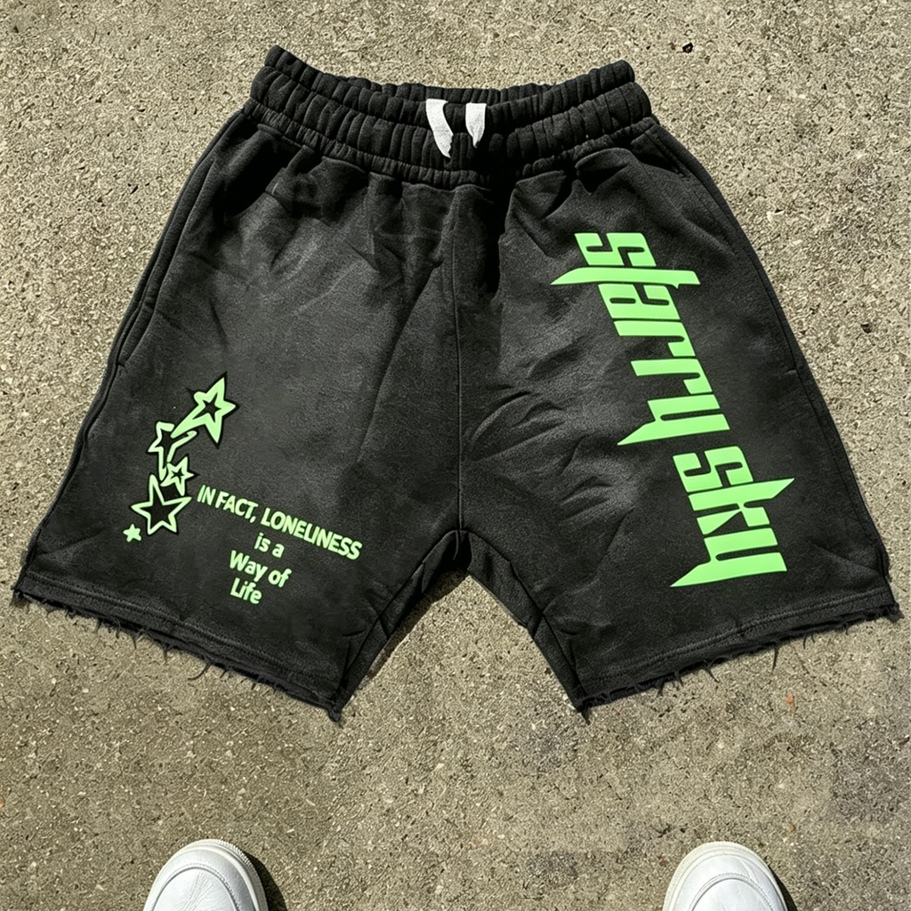 Men's Letter Star Print Drawstring Loose Casual Basketball Shorts