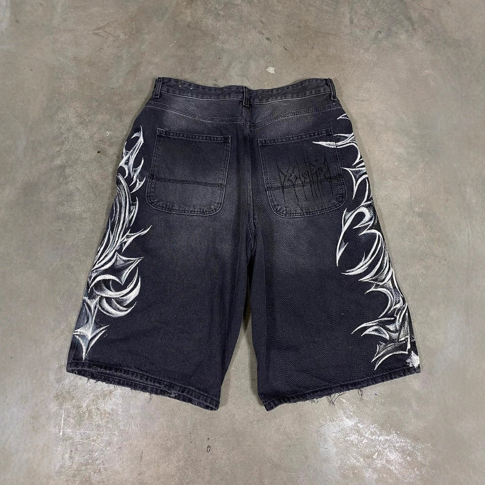 American Vintage Washed Tribal Print Denim Shorts