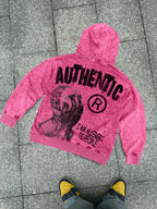 Vintage I Am Allergic To People Graphics Print Washed Hoodie