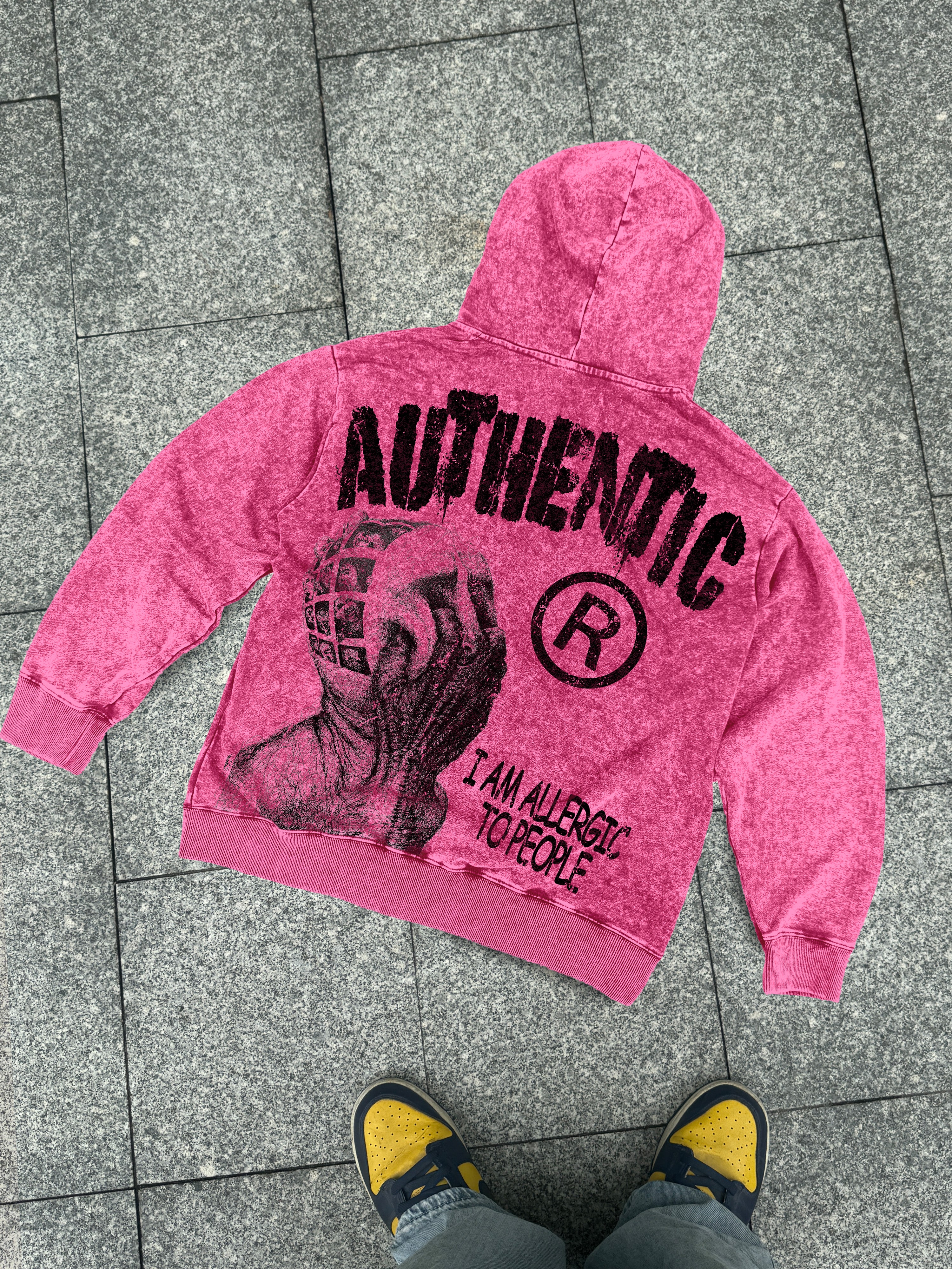 Vintage I Am Allergic To People Graphics Print Washed Hoodie