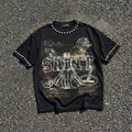 Saints Rhinestone Stamp Collage Vitruvian Graphic Cotton T-shirt