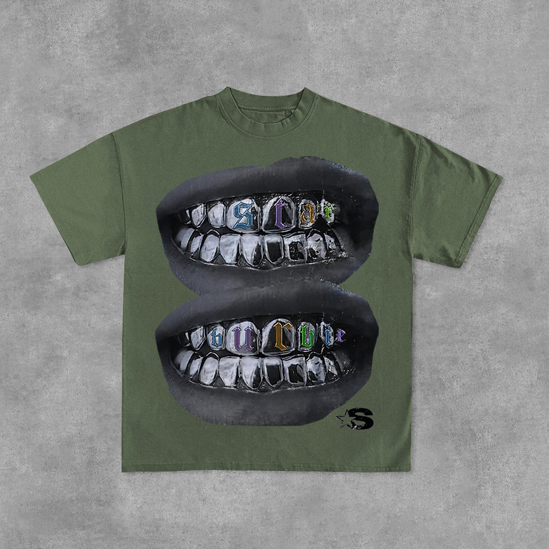 Personalized Loose Lip Print 100% Cotton Short Sleeve T-Shirt