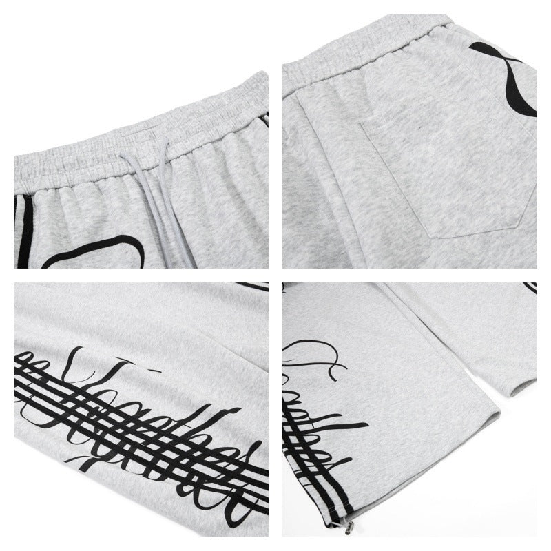 Retro Striped Letter Print Wide-leg Sweatpants