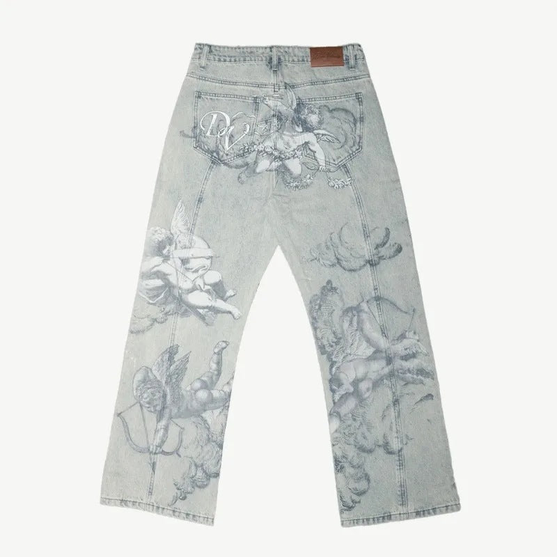 Millennial Cupid Angel Print Hip-hop Baggy Jeans