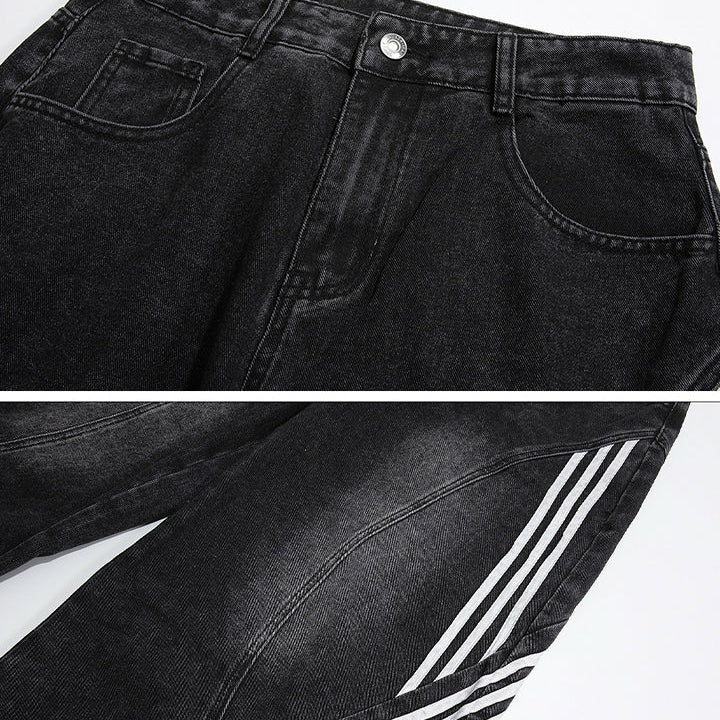 Men's Fashionable Side Striped Curved Jeans