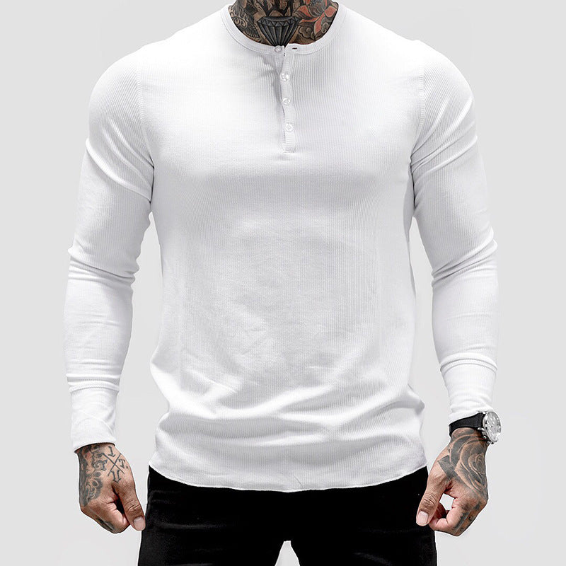 Men's Sports Fitness Stretch Long-sleeve Polo T-shirt