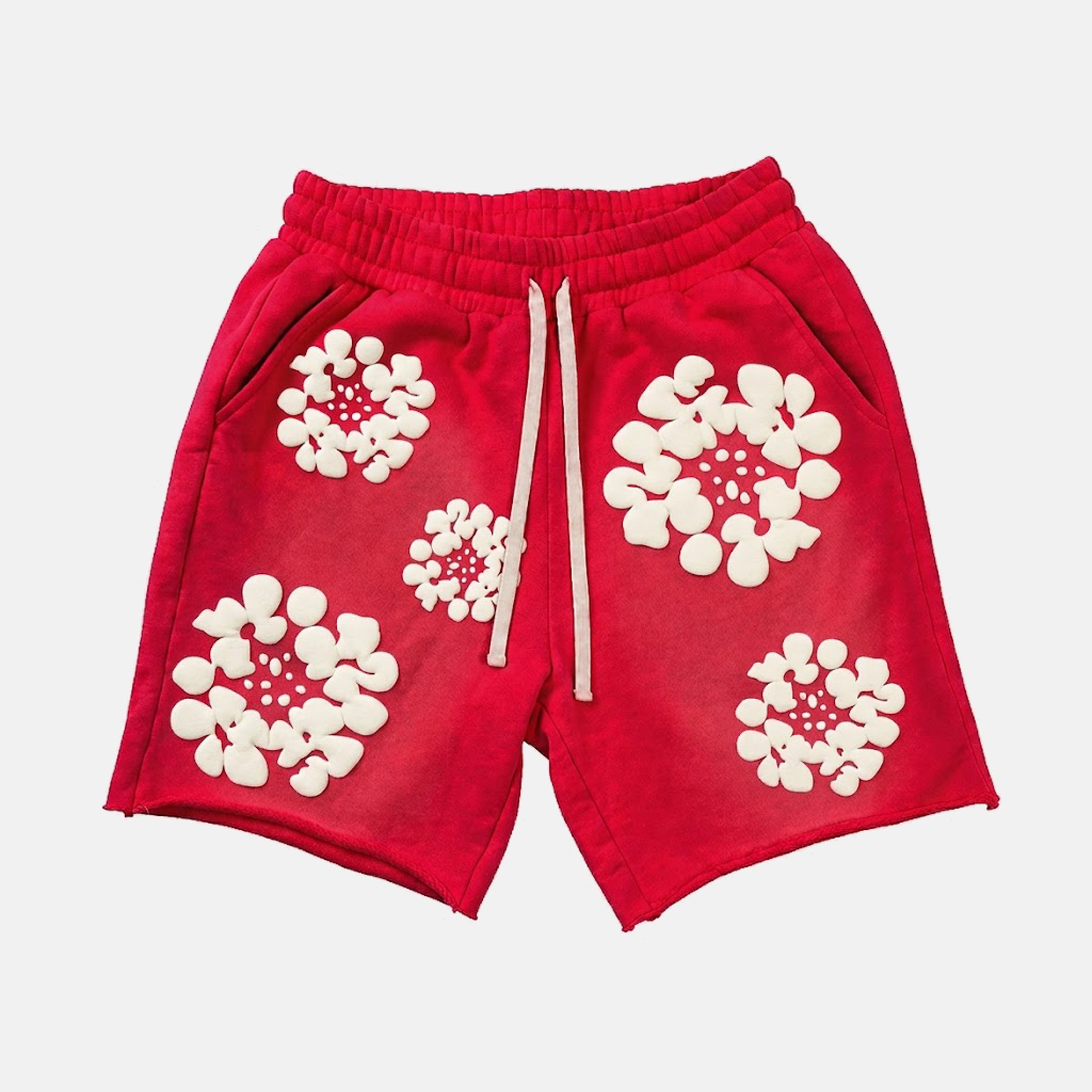 Silhouette Wreath Foam Printed Janky Acid Washed Shorts