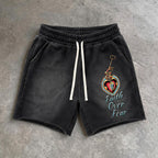 American Retro Maria Gothic Style Graphic Acid Washed Shorts