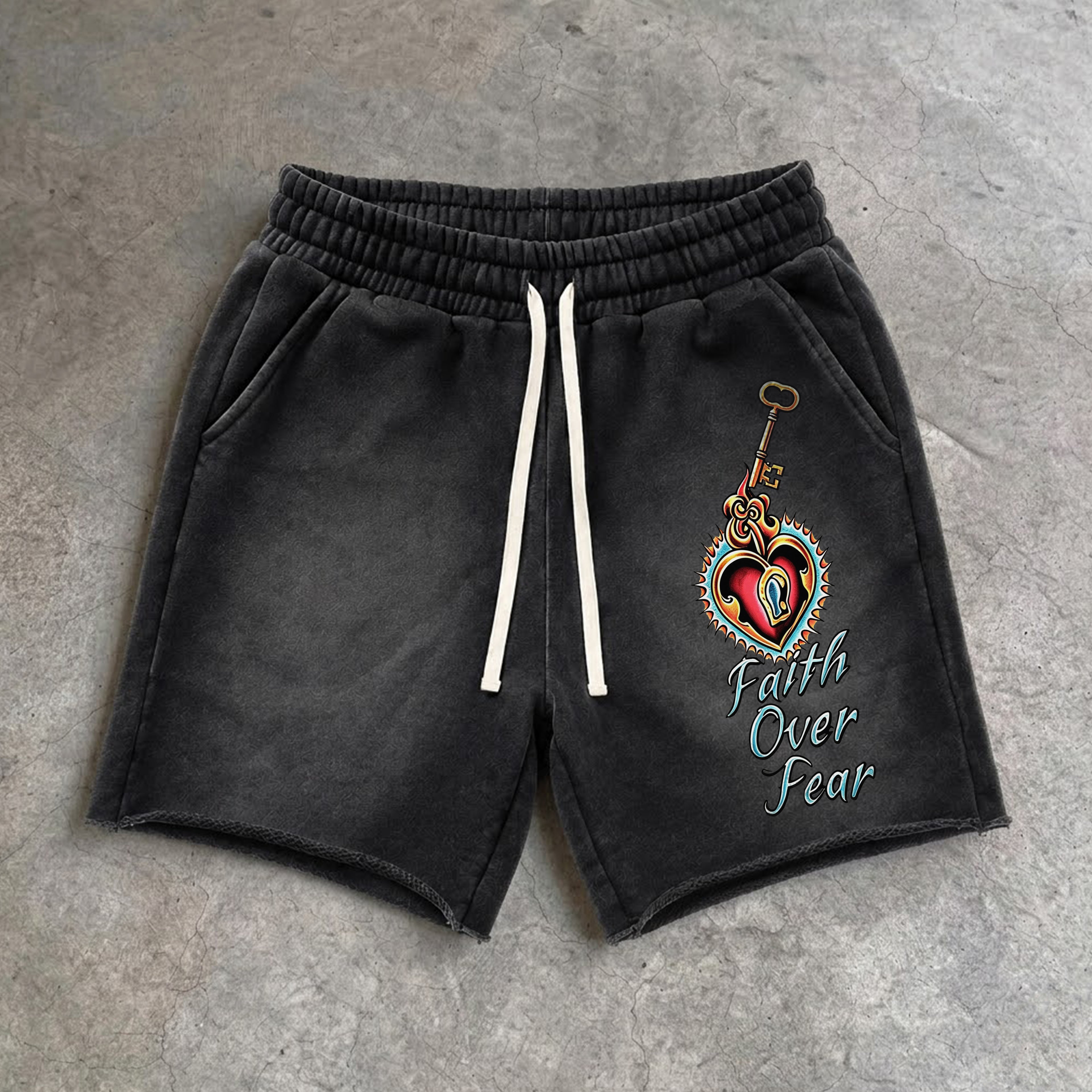 American Retro Maria Gothic Style Graphic Acid Washed Shorts