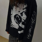 Y2k Dark Style Vampire Thermal Pattern Waffle  Long-sleeve T-shirt