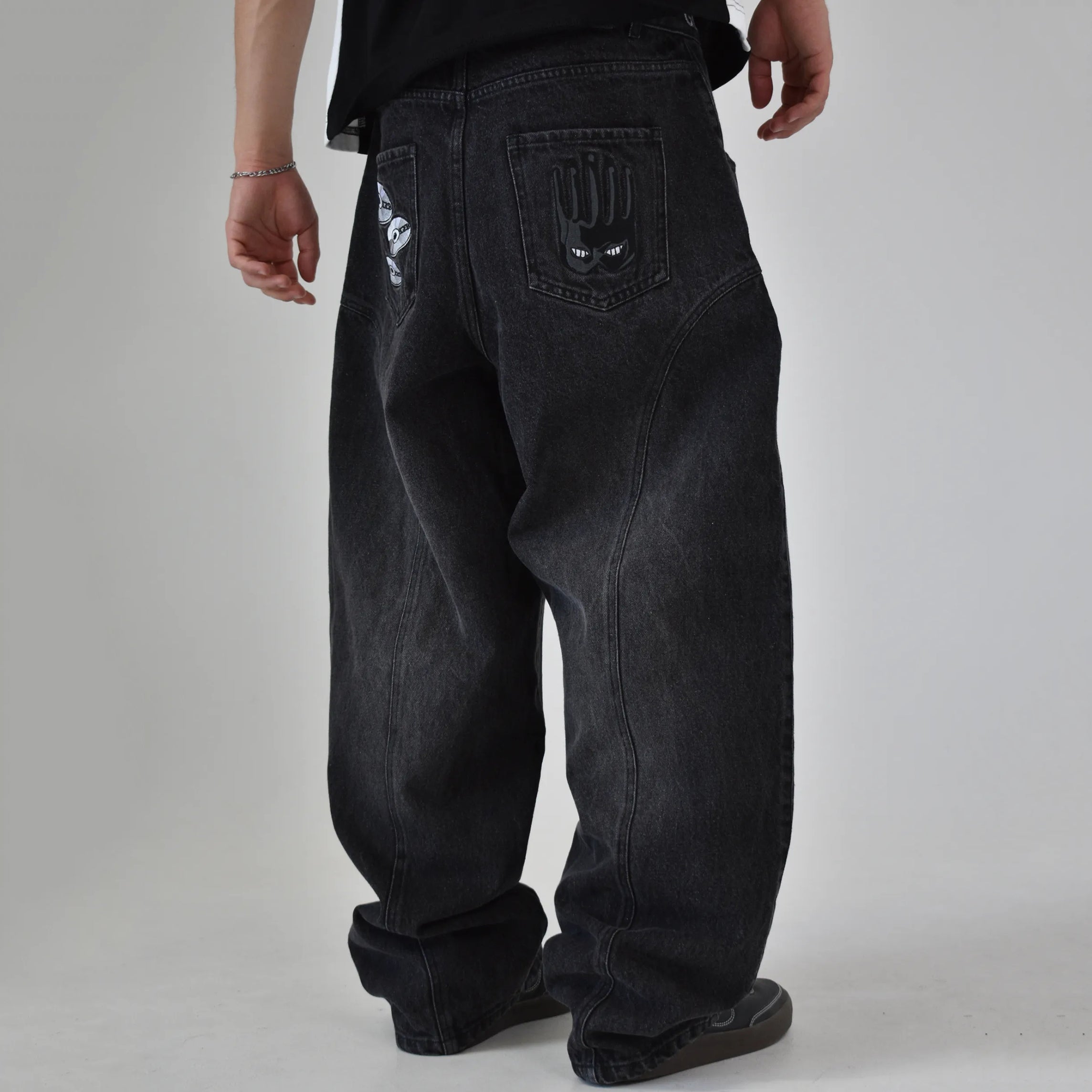 Men's Fashion Cd Embroidered Drawstring  Disc Jeans
