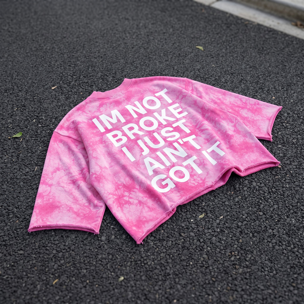 Camouflage Pink Im Not Broke I Just Ain't Got It Graphic Boxy Crop Crimped Edge T-shirt