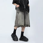 Retro Washed Gradient Ripped Loose Denim Shorts