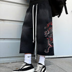 Retro Japanese Style Tiger Print Drawstring Loose Sweatpants