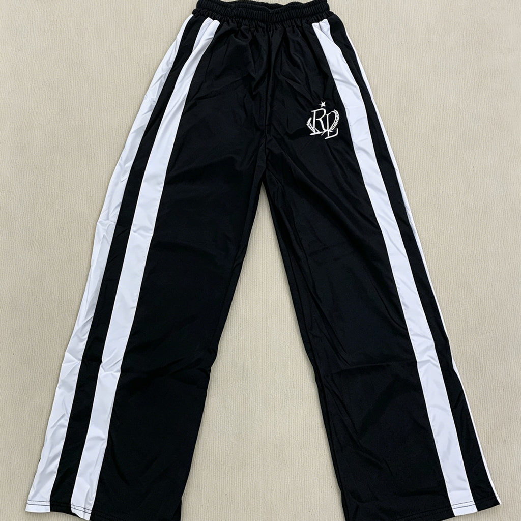 Sporty Striped Embroidered Casual Trousers