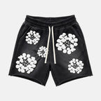 Silhouette Wreath Foam Printed Janky Acid Washed Shorts