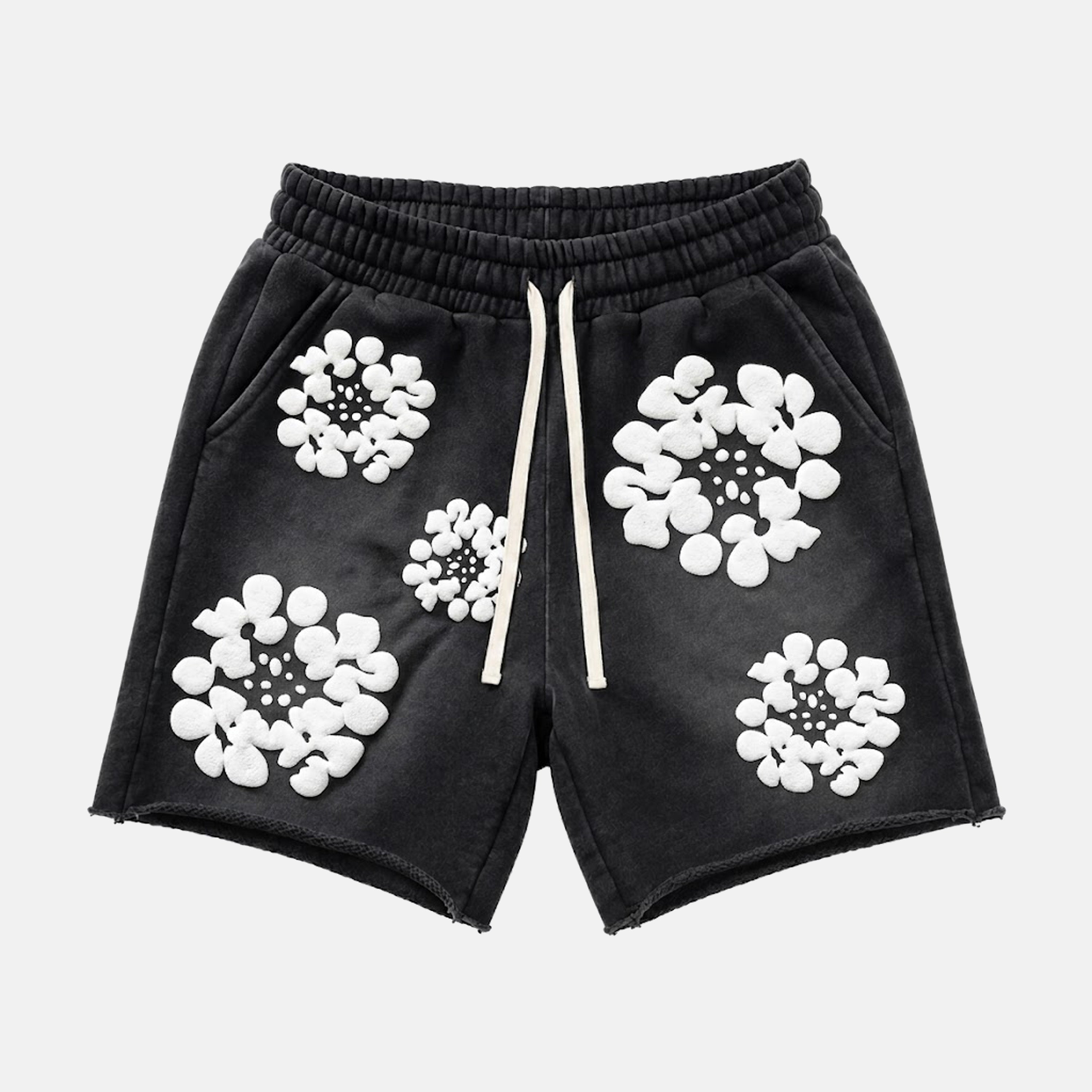 Silhouette Wreath Foam Printed Janky Acid Washed Shorts