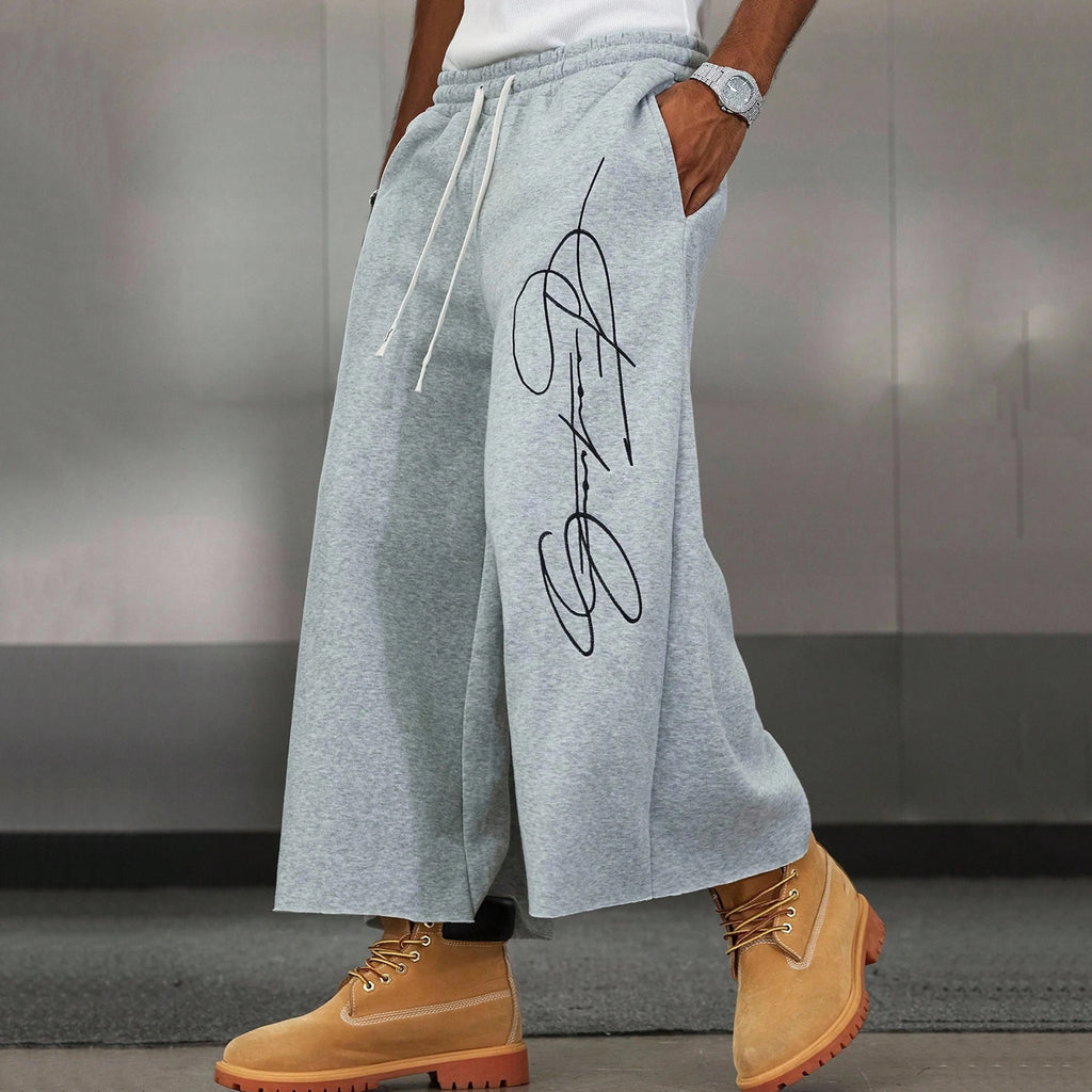 Men's Fashion Letter Drawstring Loose 3/4 Shorts