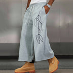 Men's Fashion Letter Drawstring Loose 3/4 Shorts