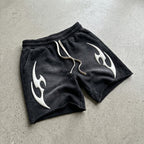 Sopula Vintage Foamed Print Graphic Janky Acid Washed Shorts