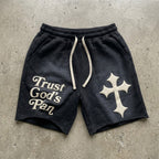 Trust God's Plan Foaming Process Graphic Washed Shorts
