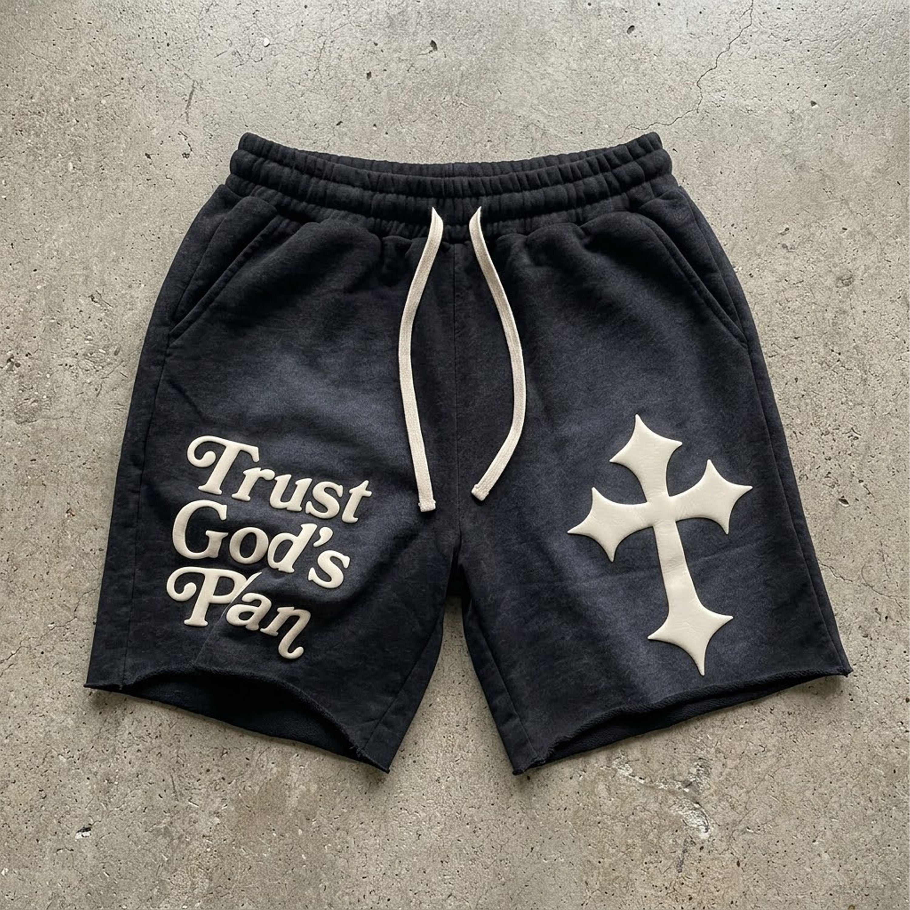 Trust God's Plan Foaming Process Graphic Washed Shorts