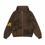 Retro Leopard Print Letter Print Zip-up Hoodie
