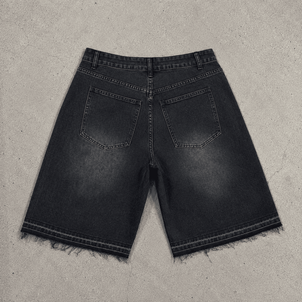 Streetwear Washed Distressed Star Appliqué Denim Jorts