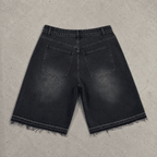 Streetwear Washed Distressed Star Appliqué Denim Jorts