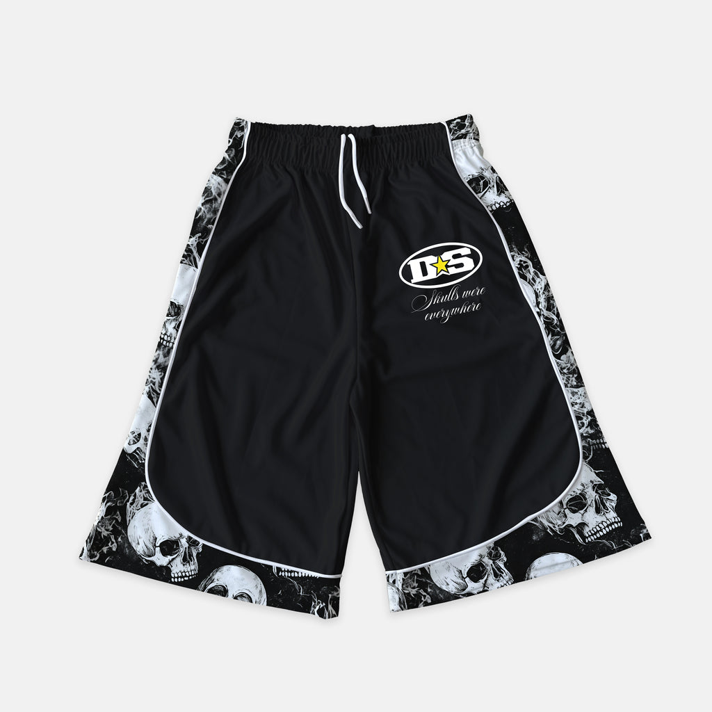 Dark Skull Color Blocked Capri Shorts