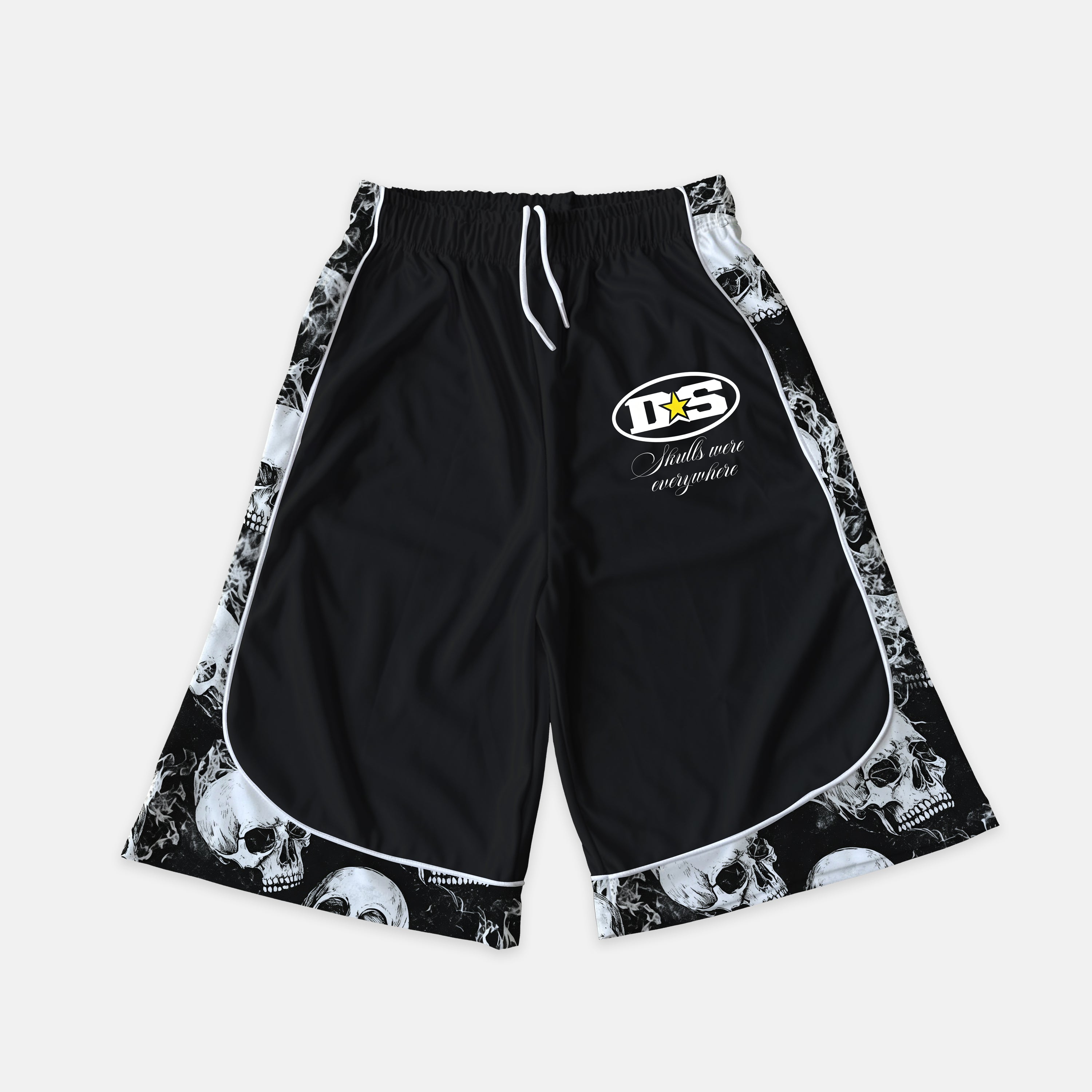 Dark Skull Color Blocked Capri Shorts