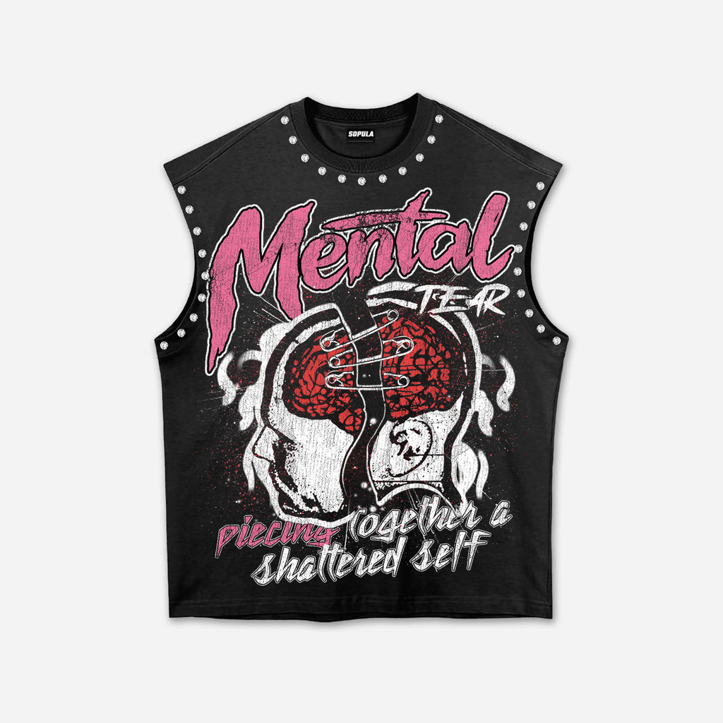 The Retro Spirit Of Streetwear Is Torn Apart Graphic Rhinestone Tank Top