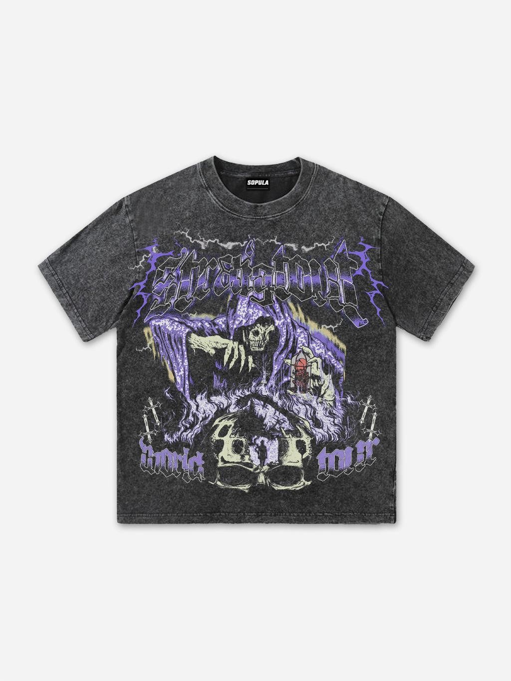 Vintage Grim Reaper Skull Graphic Acid Wash T-shirt