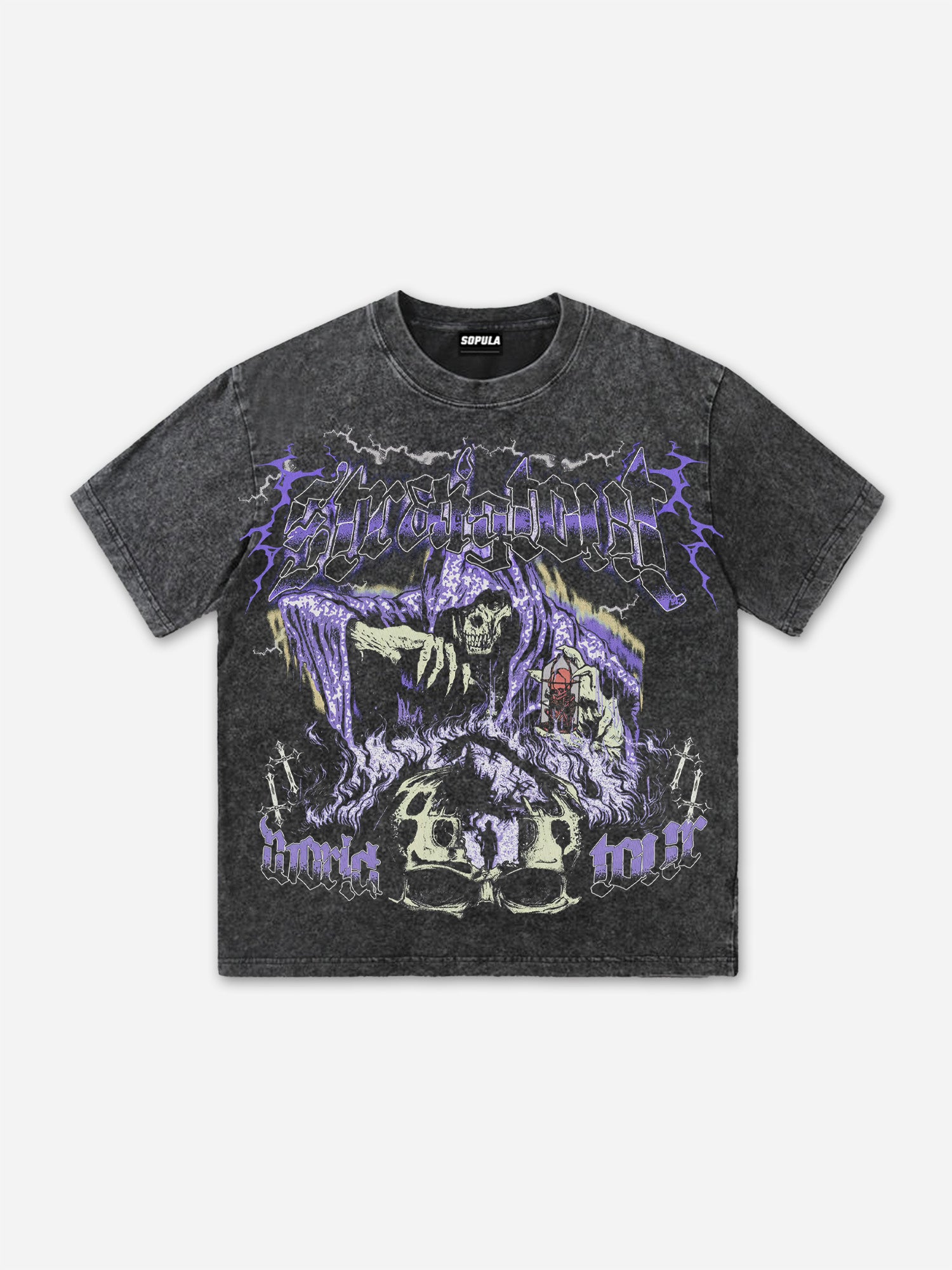 Vintage Grim Reaper Skull Graphic Acid Wash T-shirt