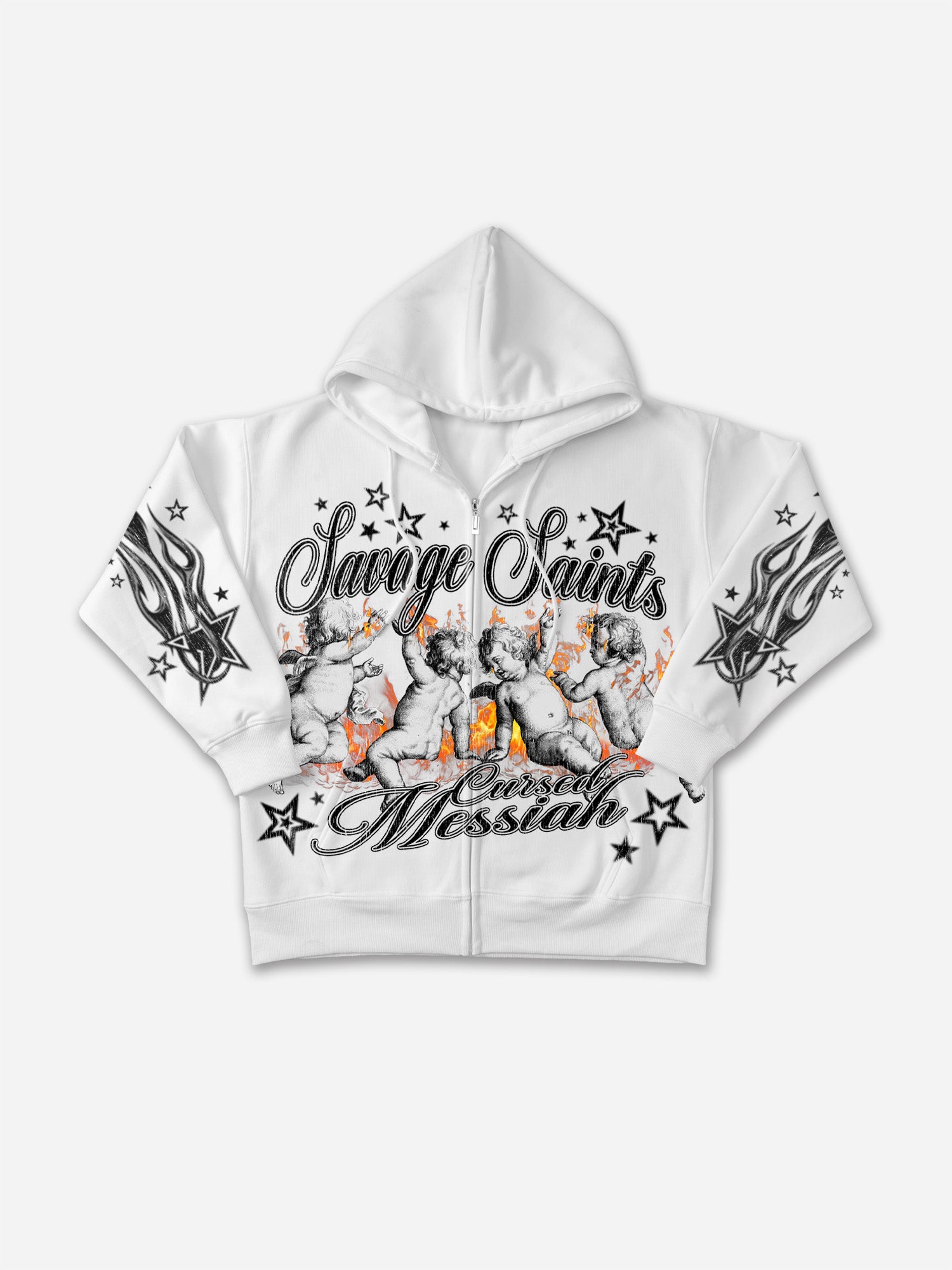 The Cursed Messiah Fallen Angel Vintage Graphic Zip-up Hoodie