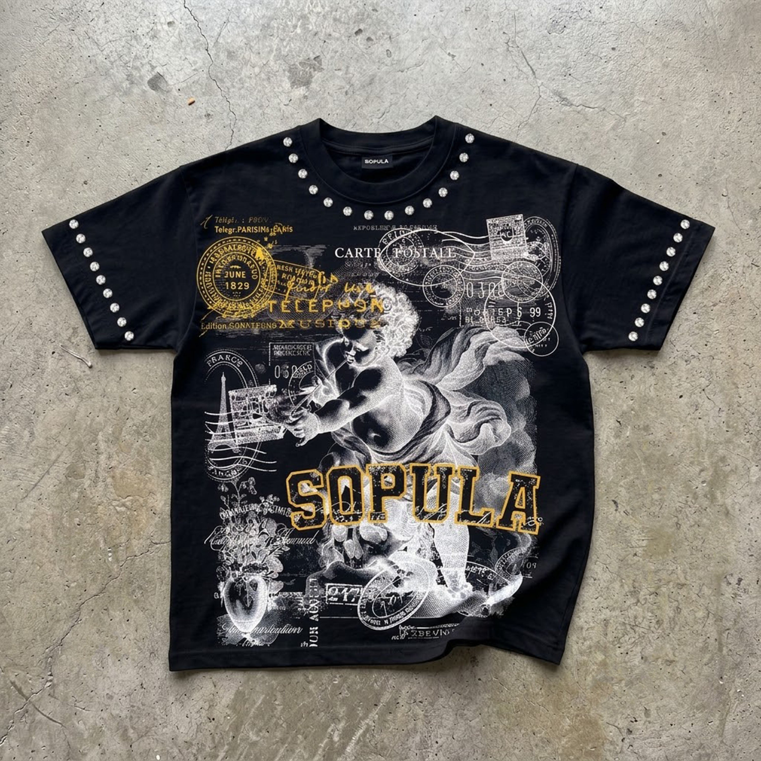 Sopula Angel Stamp Collage Art Graphic T-shirt
