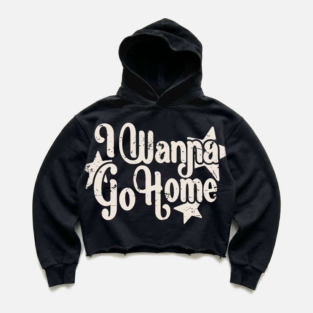 I Wanna Go Home Mental Health Print Slogan Graphic Cropped Hoodie