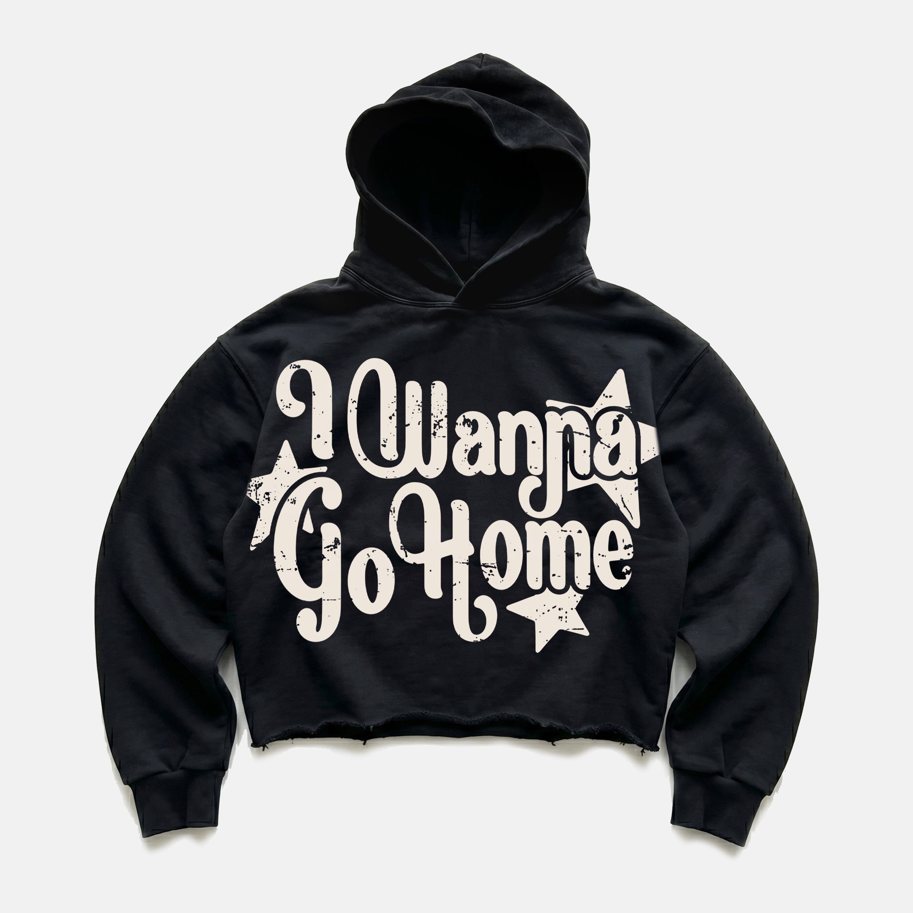 I Wanna Go Home Mental Health Print Slogan Graphic Cropped Hoodie
