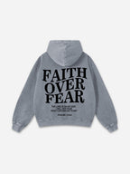Vintage Faith Over Fear Graphic Acid Washed Oversized Hoodie
