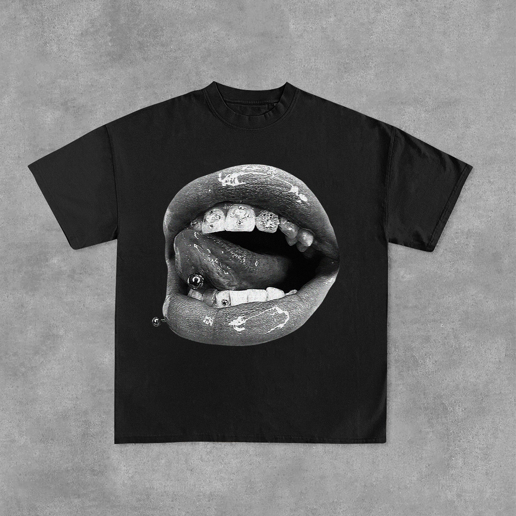 Personalized Lip Graphic Print Vintage Cotton T-Shirt