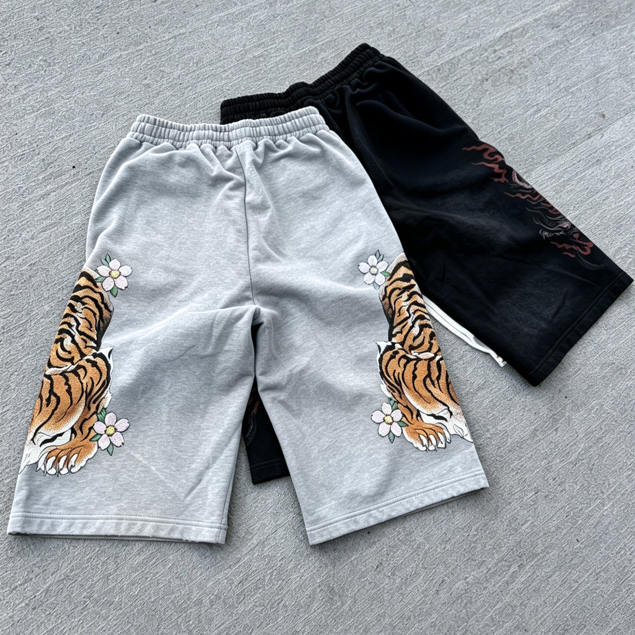 Retro Japanese Style Tiger Print Drawstring Loose Sweatpants