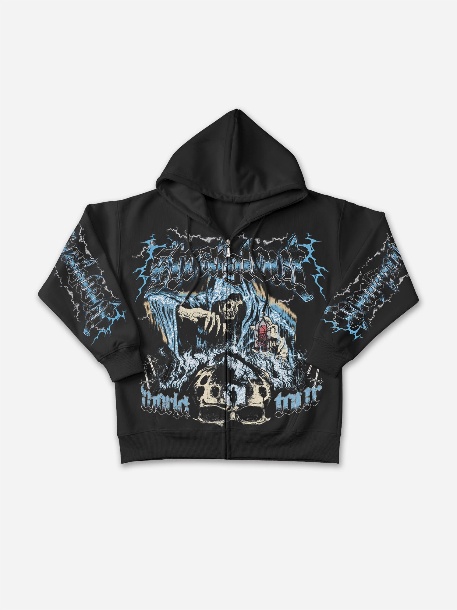 Vintage Grim Reaper Skull Graphic Print Zip-up Hoodie