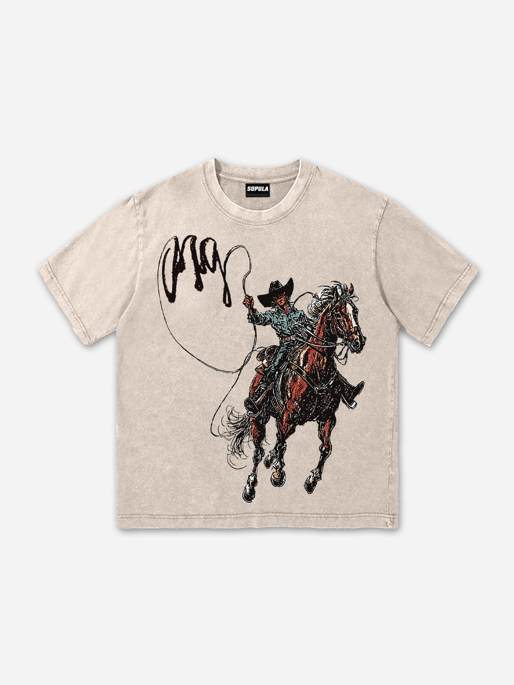 Men's Vintage Western Cowboy Graphic Acid Wash T-shirt