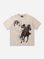 Men's Vintage Western Cowboy Graphic Acid Wash T-shirt
