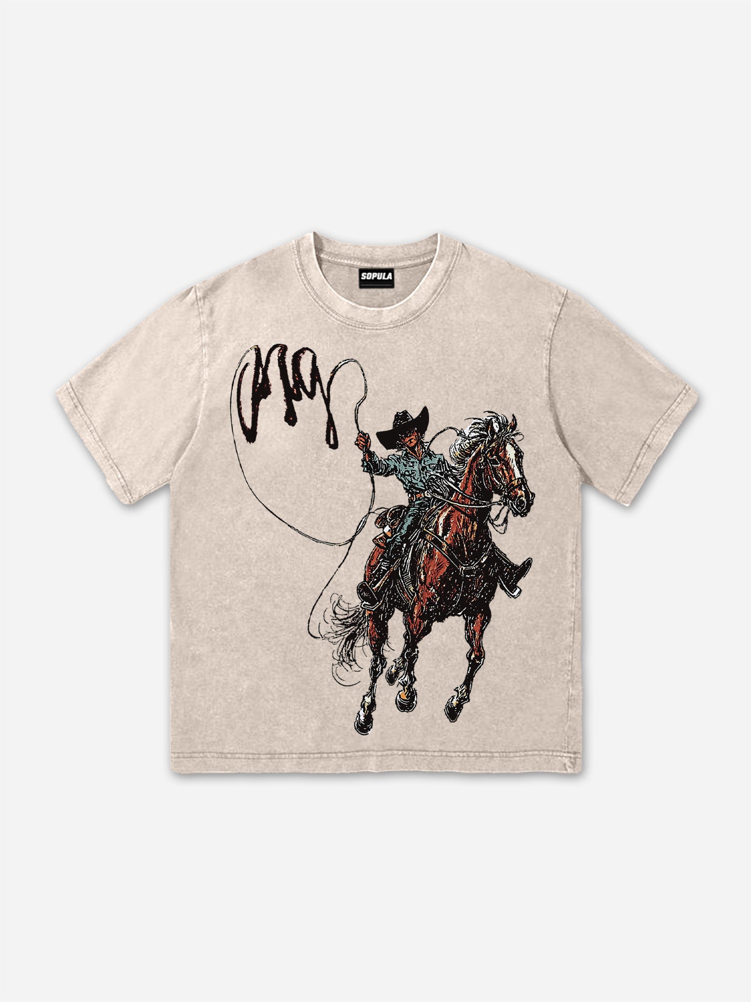 Men's Vintage Western Cowboy Graphic Acid Wash T-shirt
